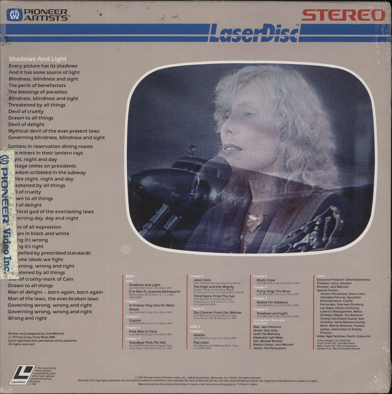 Joni Mitchell Shadows And Light - Sealed US laserdisc / lazerdisc