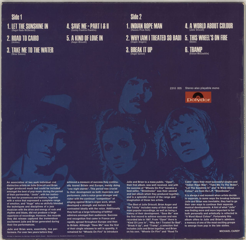 Julie Driscoll & Brian Auger The Best Of Julie Driscoll, Brian Auger & The Trinity German vinyl LP album (LP record)