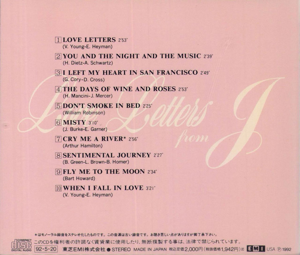 Julie London Love Letters From J Japanese CD album (CDLP)