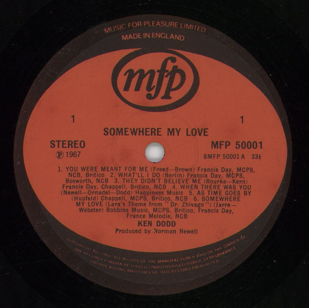 Ken Dodd Somewhere My Love UK vinyl LP album (LP record) KNDLPSO700586
