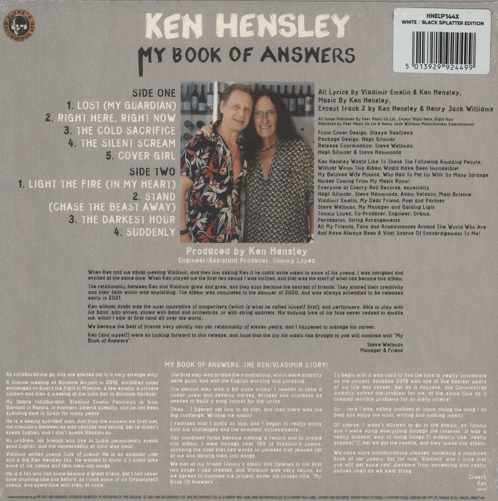 Ken Hensley My Book Of Answers - White Vinyl with Black Splatter - Sealed UK vinyl LP album (LP record) 5013929924499