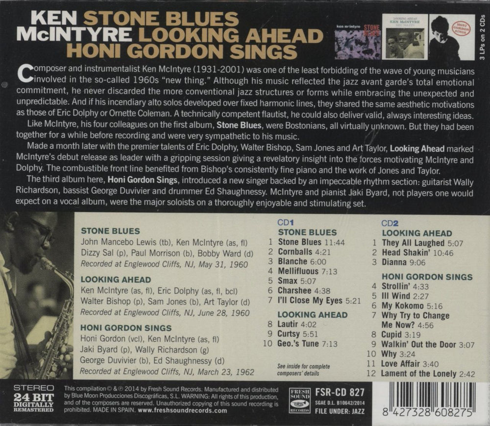 Ken McIntyre Stone Blues / Looking Ahead / Honi Gordon Sings UK 2 CD album set (Double CD)