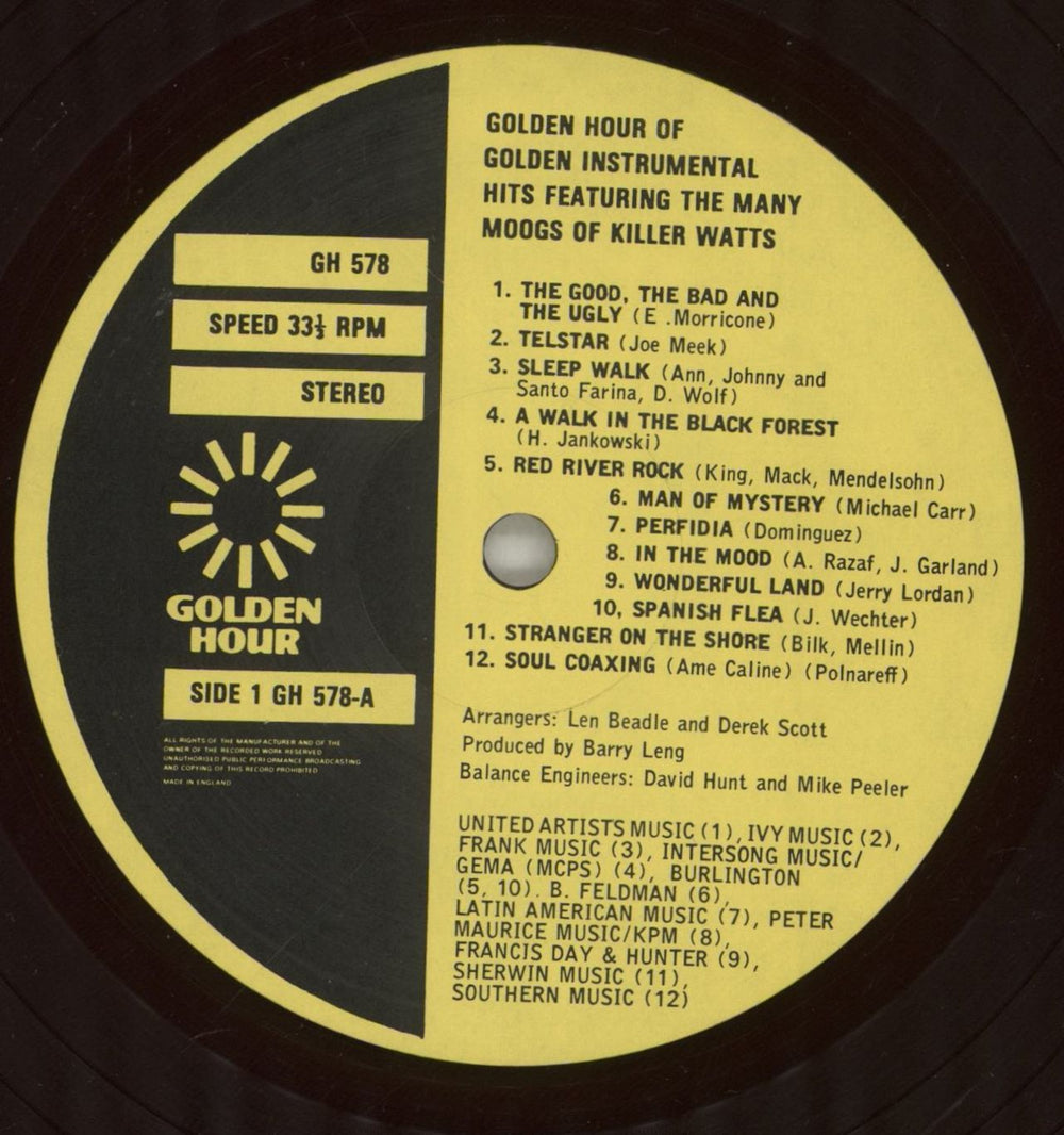 Killer Watts Golden Hour Of Golden Instrumental Hits Featuring The Many Moogs Of Killer Watts UK vinyl LP album (LP record) 9-OLPGO877920