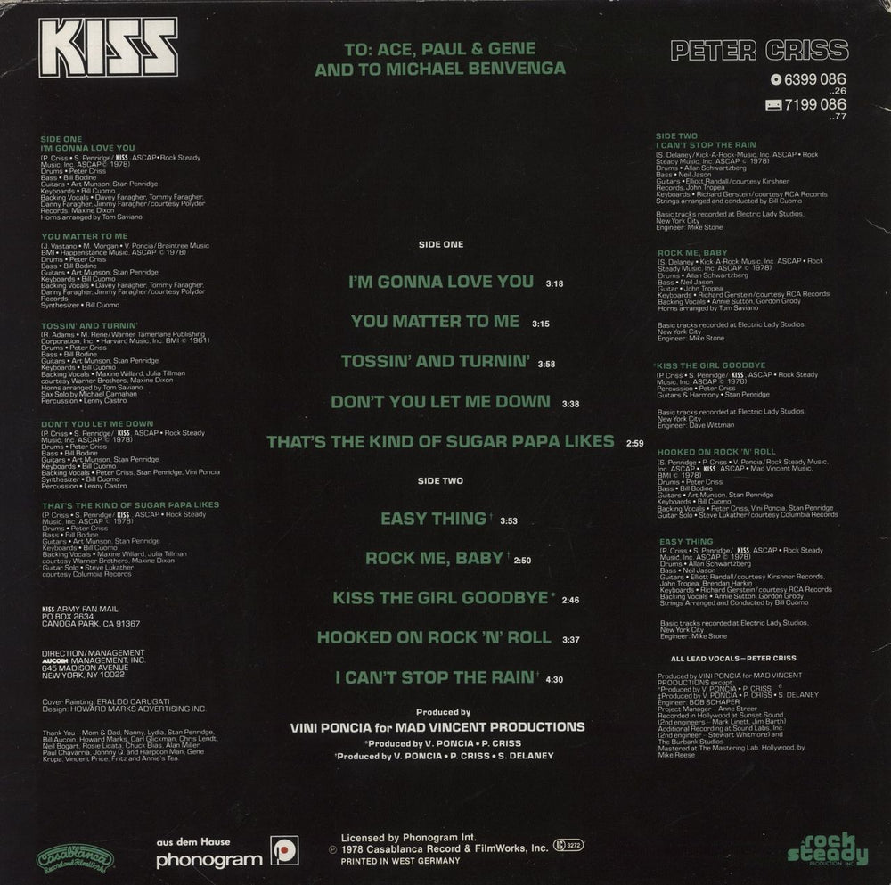 Kiss Peter Criss German vinyl LP album (LP record)