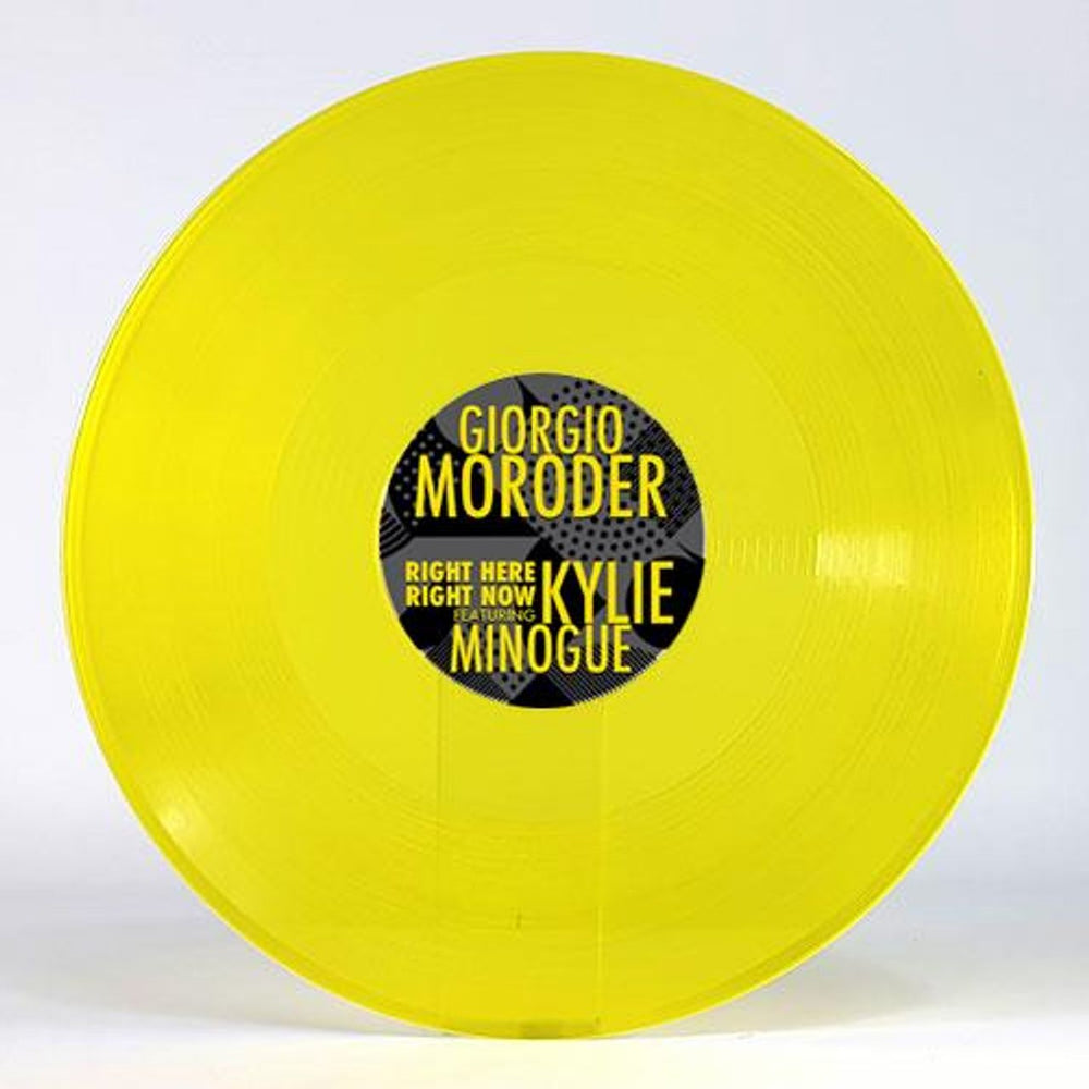 Kylie Minogue Right Here Right Now - Yellow Vinyl UK 12" vinyl single (12 inch record / Maxi-single) GFYWAX003