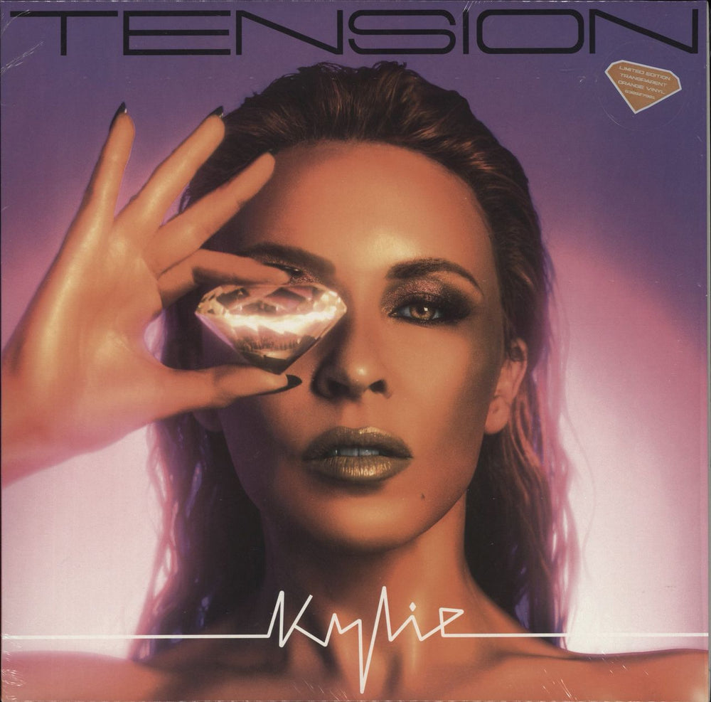 Kylie Minogue Tension - Transparent Orange Vinyl - Autographed Print UK vinyl LP album (LP record) 638927901