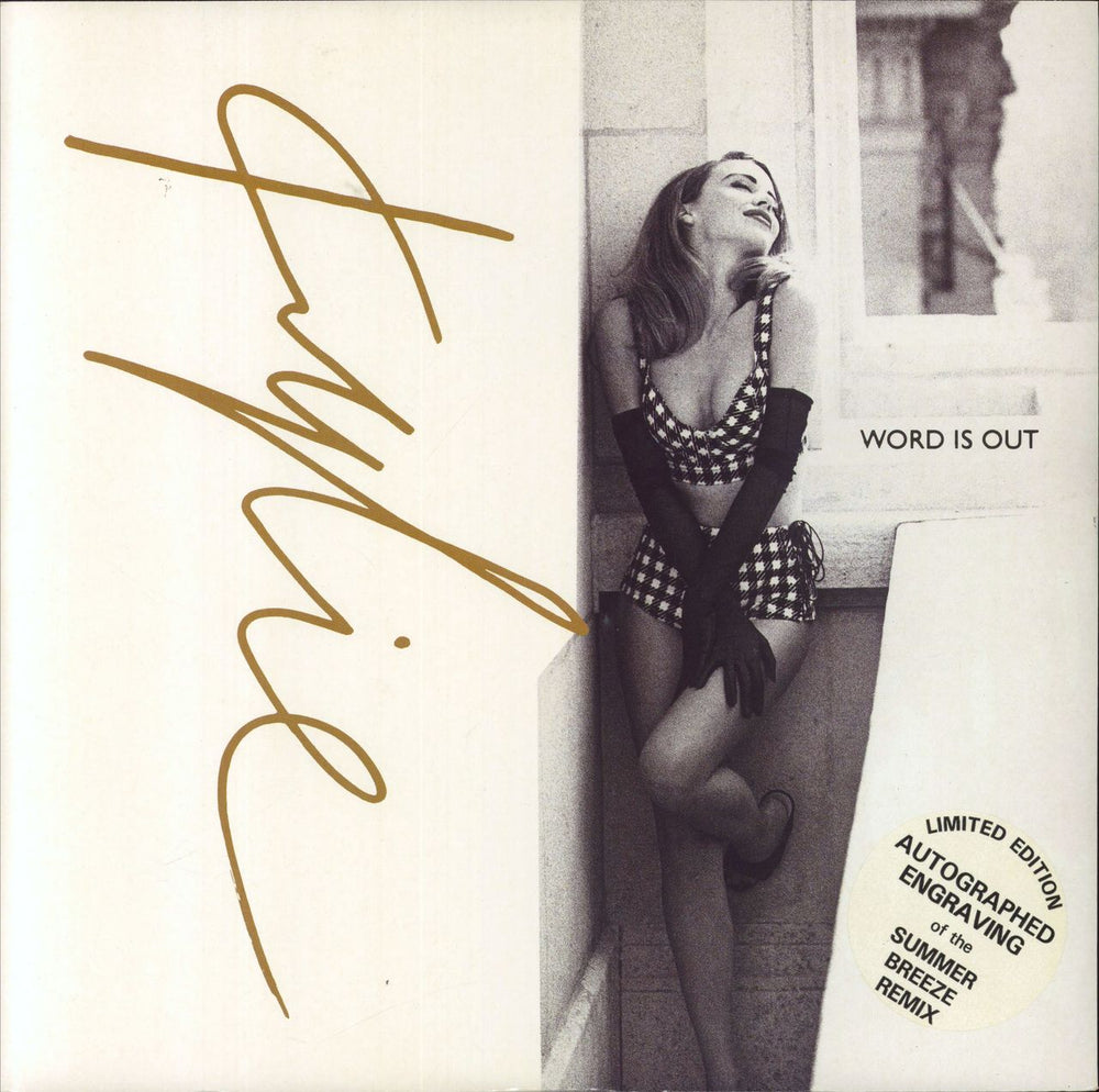 Kylie Minogue Word Is Out - Etched - Hype & Barcode Stickered UK 12" vinyl single (12 inch record / Maxi-single) PWLT204R