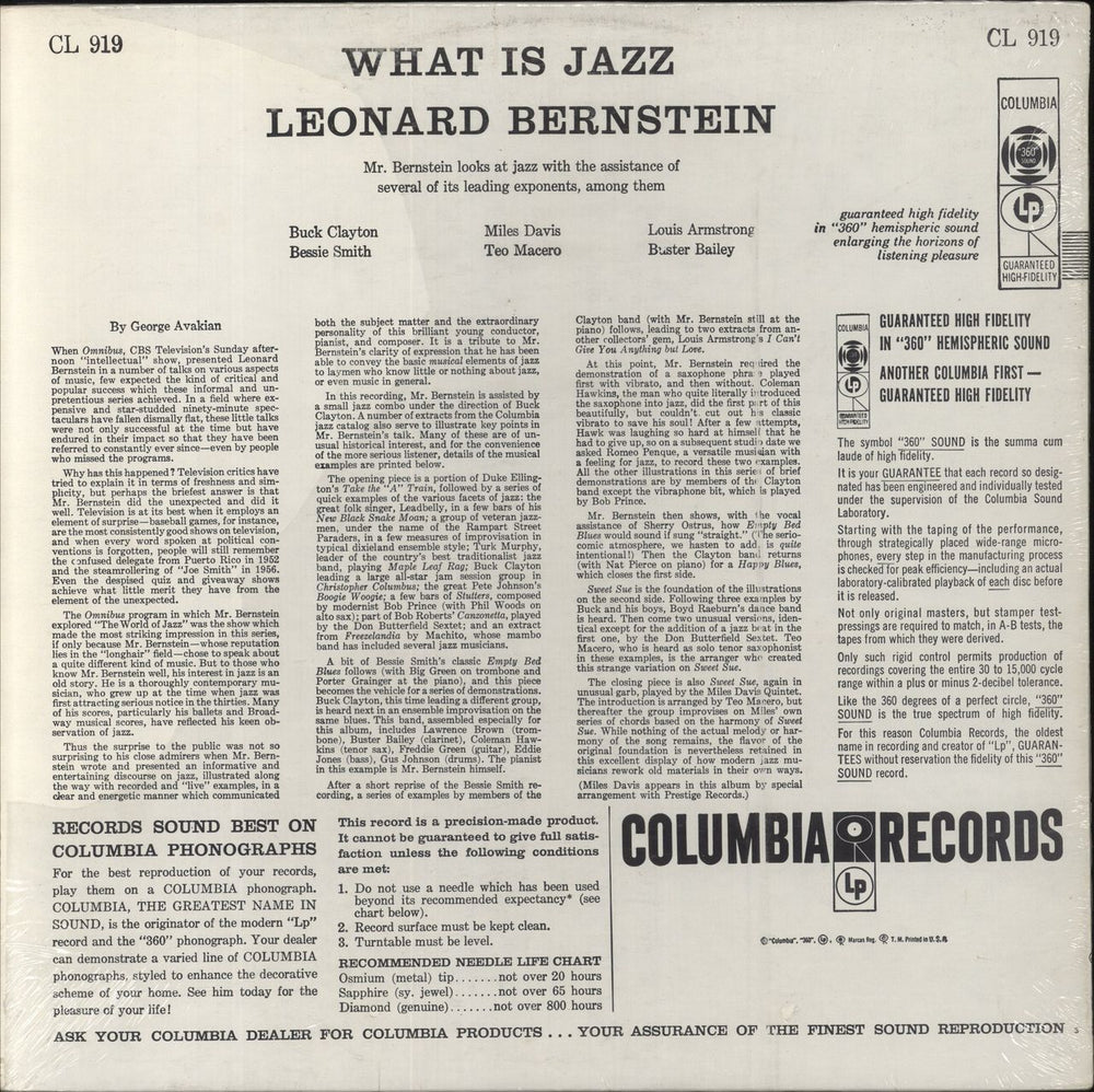 Leonard Bernstein What Is Jazz US vinyl LP album (LP record)