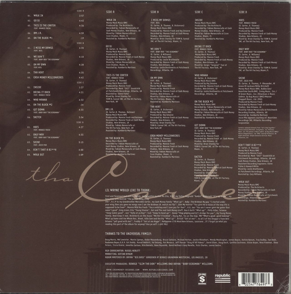 Lil Wayne Tha Carter - Lenticuilar Cover US 2-LP vinyl record set (Double LP Album) 602547764973