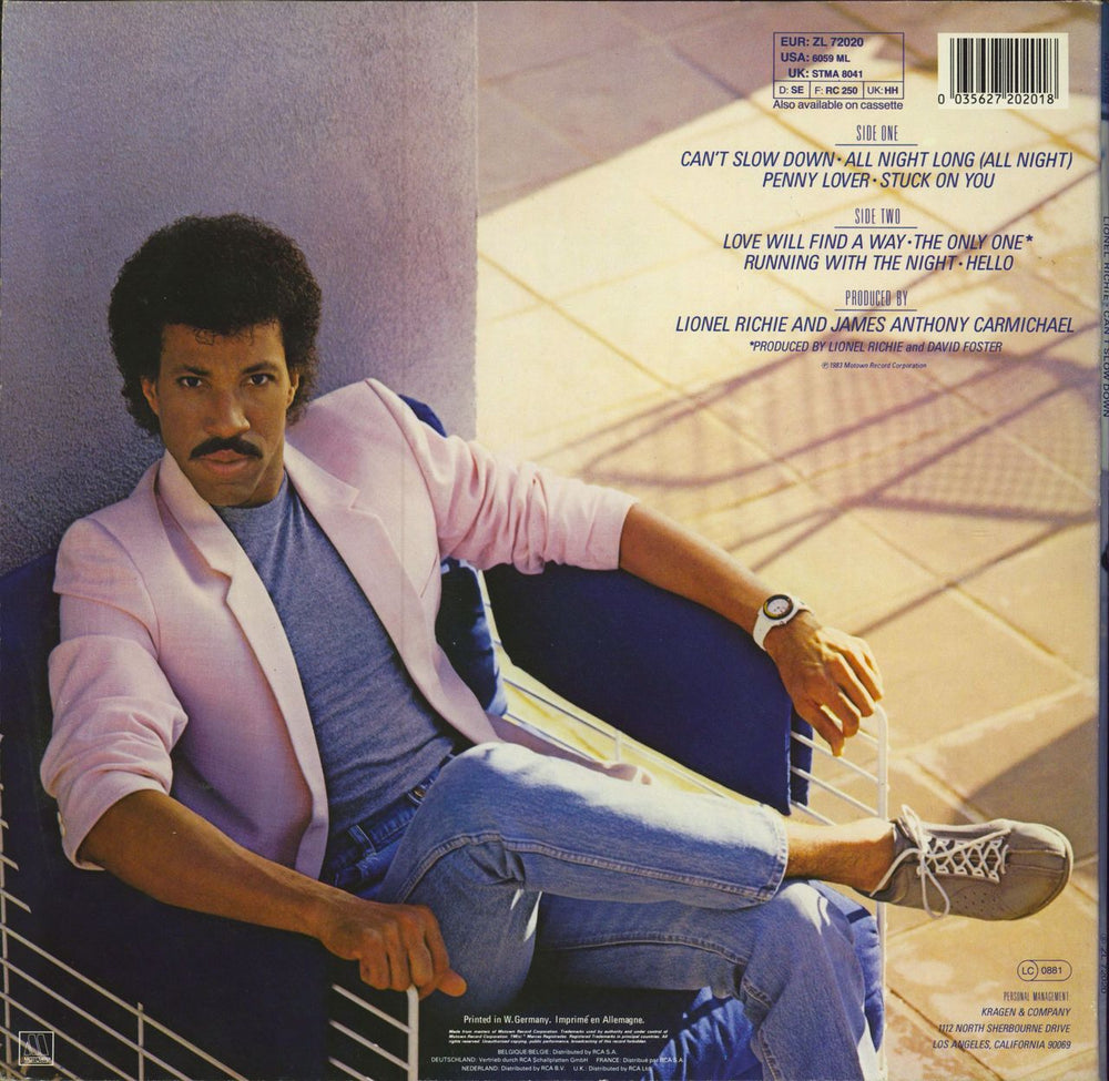 Lionel Richie Can't Slow Down UK vinyl LP album (LP record) 035627202018