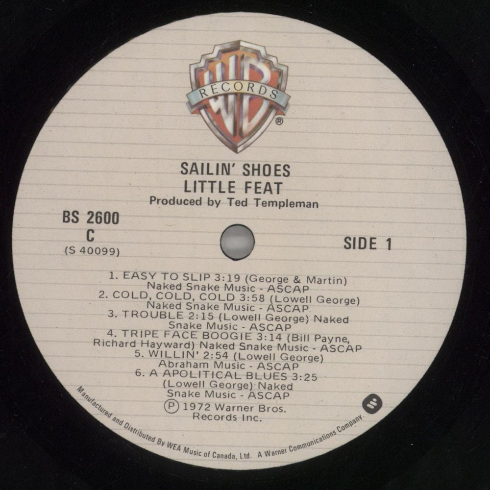 Little Feat Sailin' Shoes Canadian vinyl LP album (LP record) LFELPSA858647