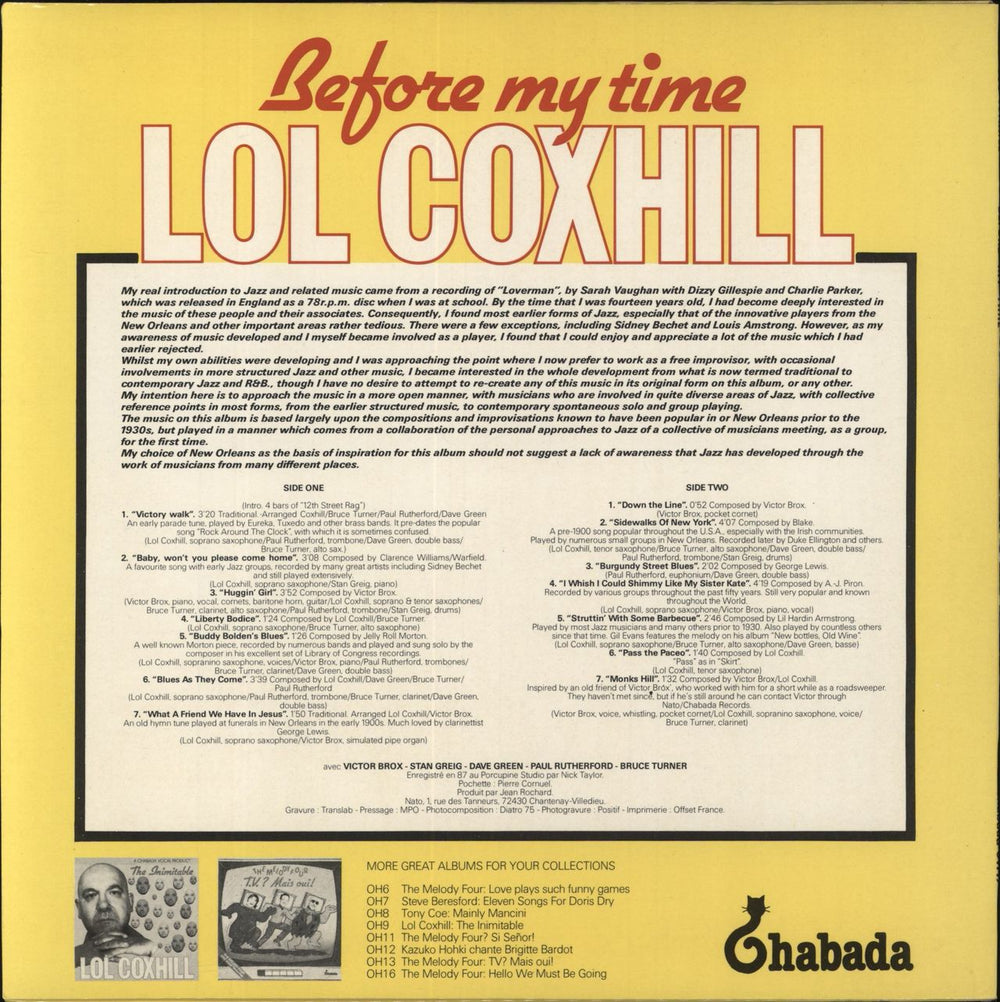 Lol Coxhill Before My Time UK 10" vinyl single (10 inch record)