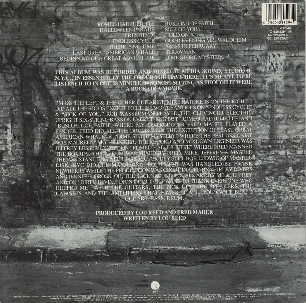 Lou Reed New York + Insert UK vinyl LP album (LP record) 075992582919