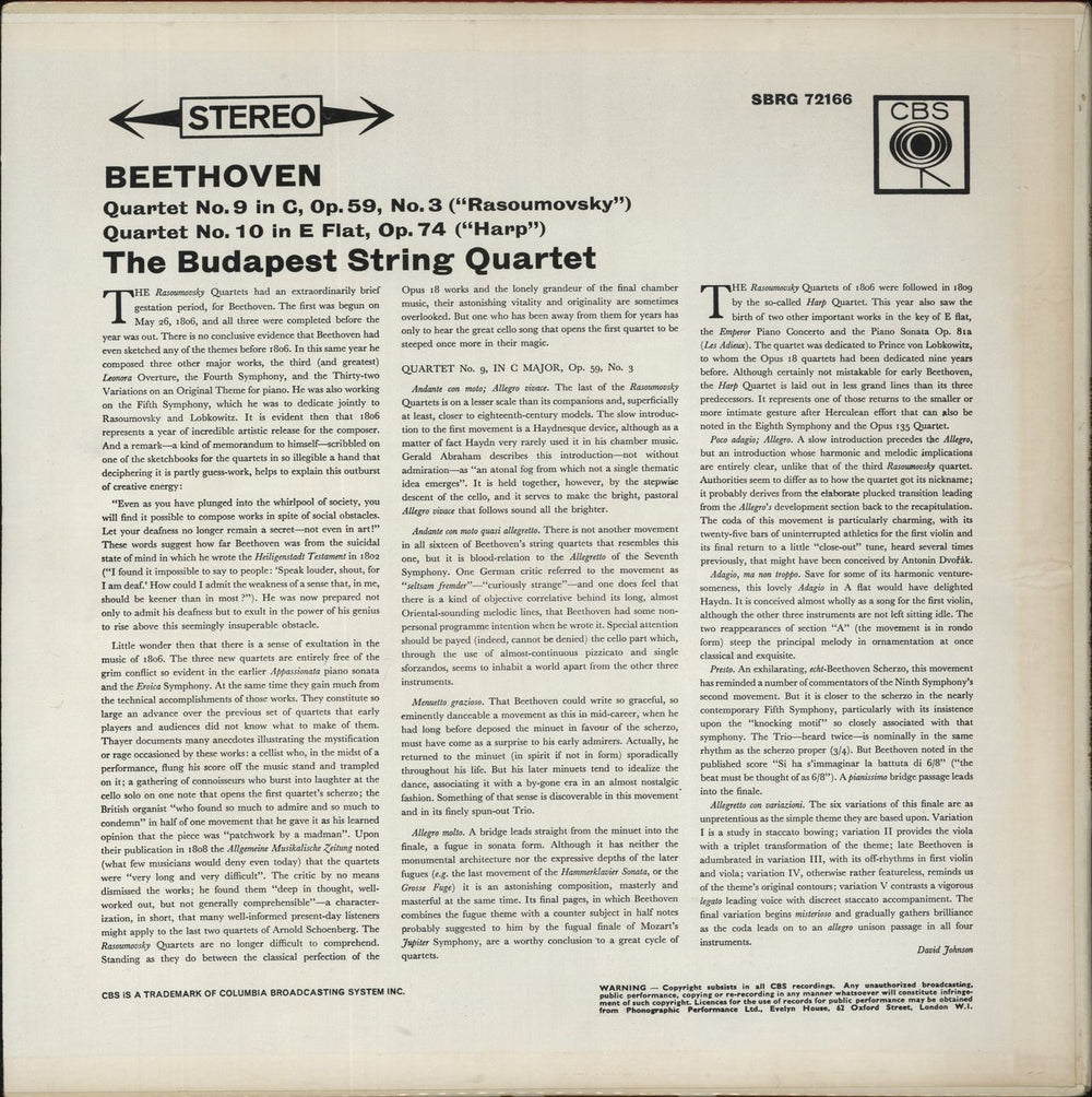 Ludwig Van Beethoven Beethoven: Quartet No. 9 In C Major, Op. 59, No. 3 (Rasoumovsky) / Quartet No. 10 In E Flat Major, O UK vinyl LP album (LP record)