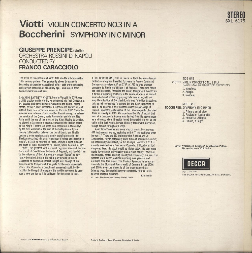 Luigi Boccherini Viotti: Violin Concerto No.3 In A Minor / Boccherini: Symphony In C Minor UK vinyl LP album (LP record)