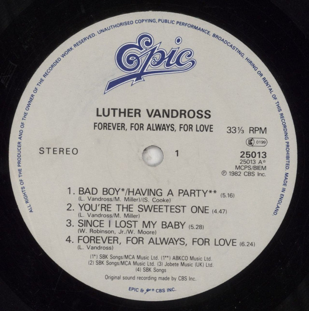 Luther Vandross Forever, For Always, For Love UK vinyl LP album (LP record) LUTLPFO559092