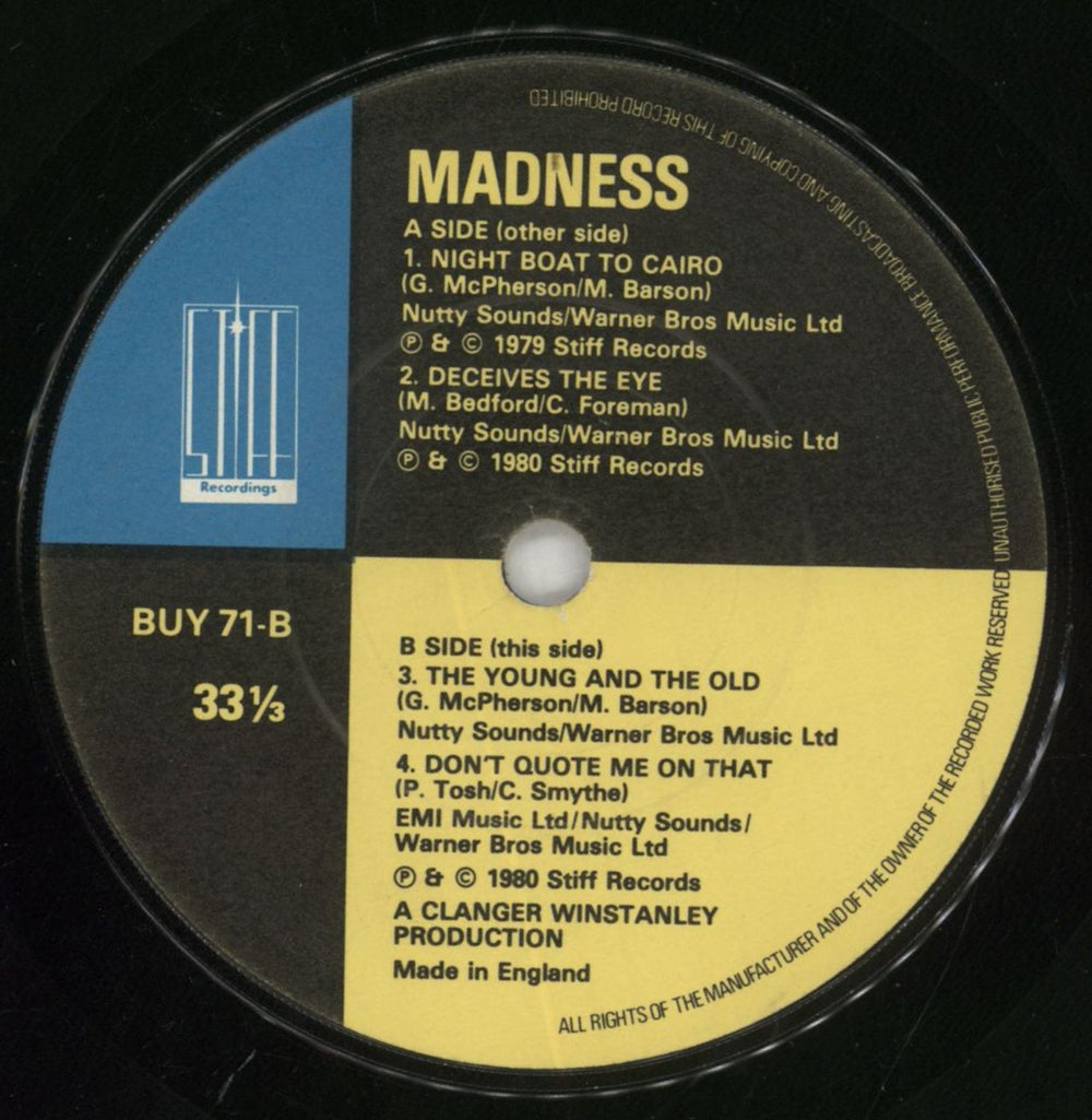 Madness Work Rest & Play EP UK 7" vinyl single (7 inch record / 45) MDN07WO14682