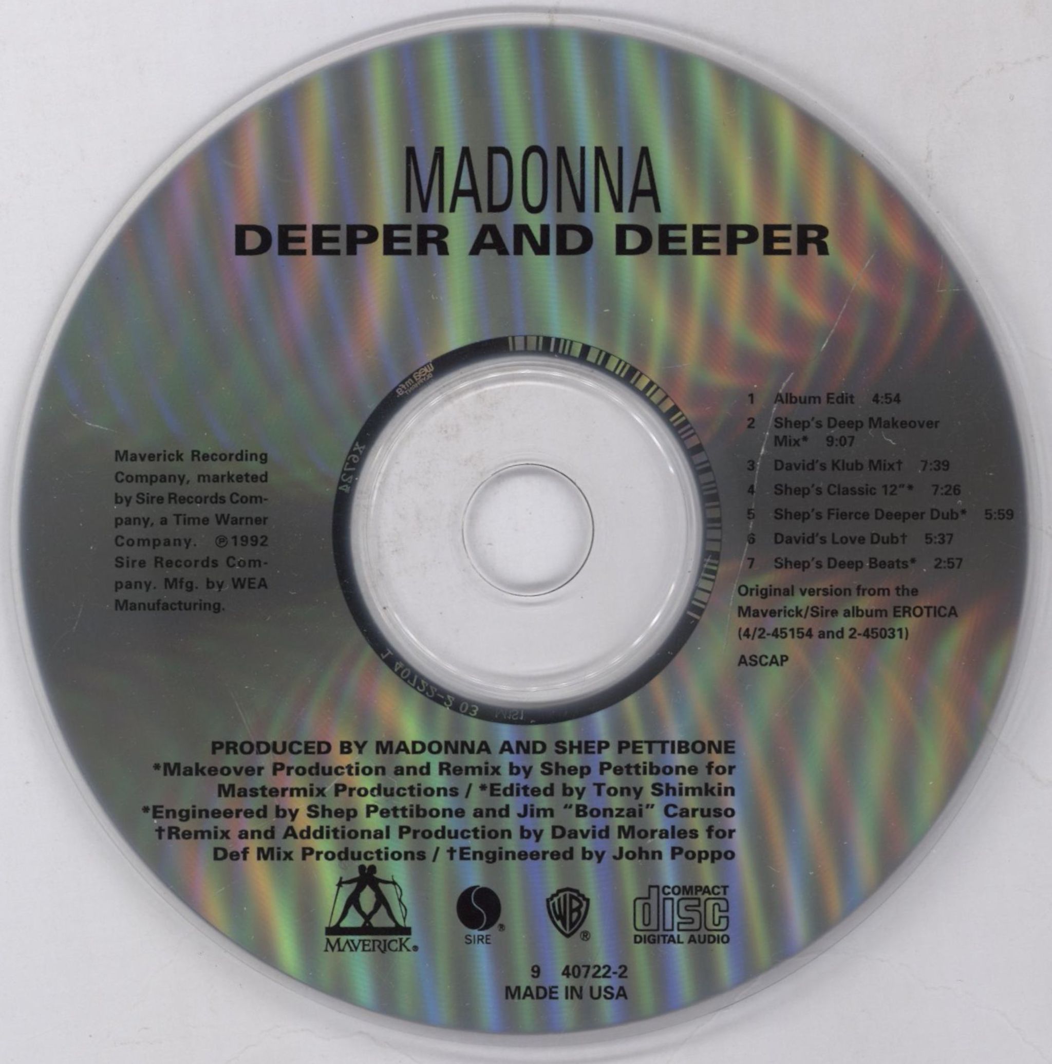 Madonna Deeper & Deeper US CD single (CD5 / 5\") MADC5DE11879