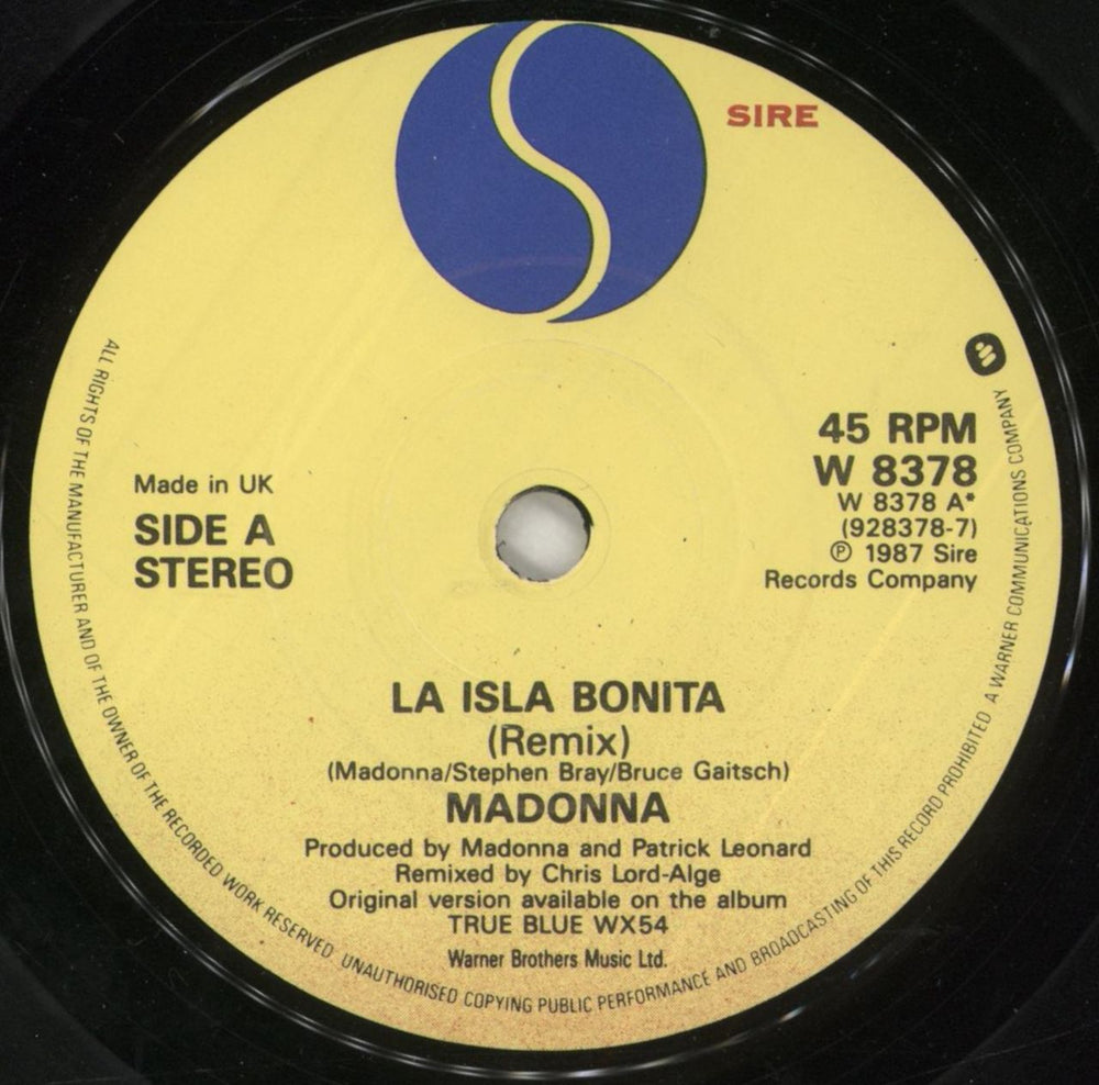 Madonna La Isla Bonita - Solid + Card Sleeve UK 7" vinyl single (7 inch record / 45) MAD07LA379712