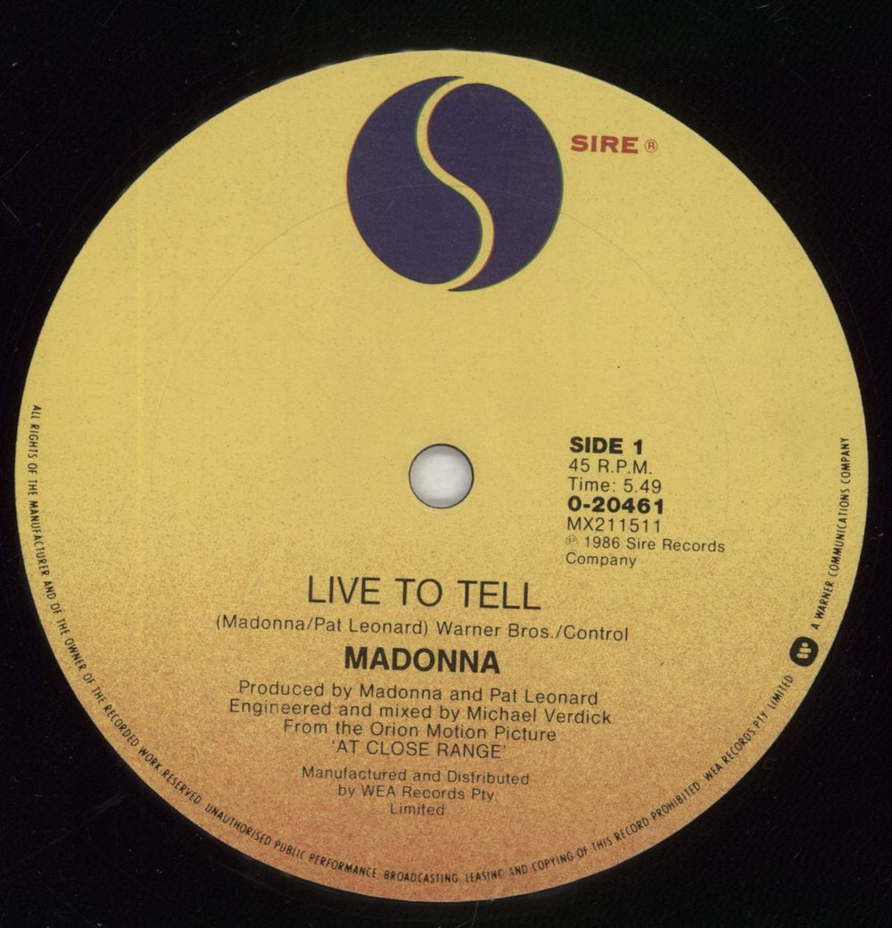 Madonna Live To Tell Australian 12" vinyl single (12 inch record / Maxi-single) MAD12LI309951