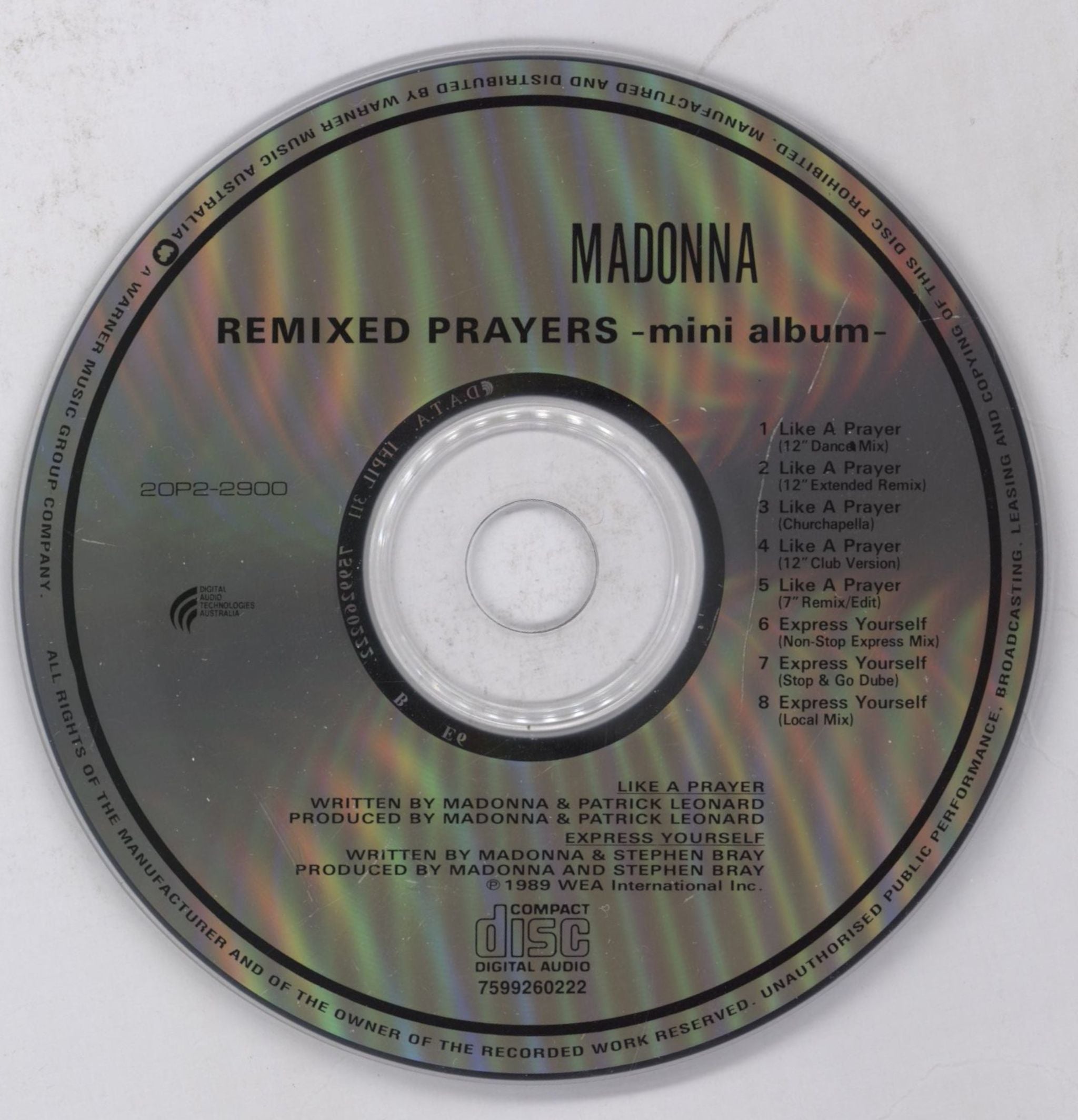 Madonna Remixed Prayers Australian CD single (CD5 / 5\") MADC5RE23882