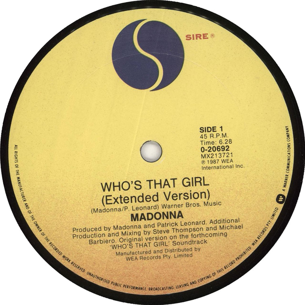 Madonna Who's That Girl Australian 12" vinyl single (12 inch record / Maxi-single)