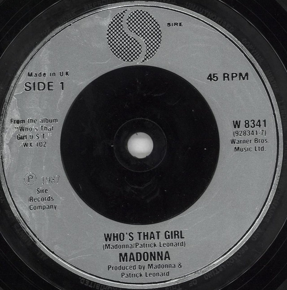 Madonna Who's That Girl - Inj - Paper Sleeve UK 7" vinyl single (7 inch record / 45) MAD07WH12783