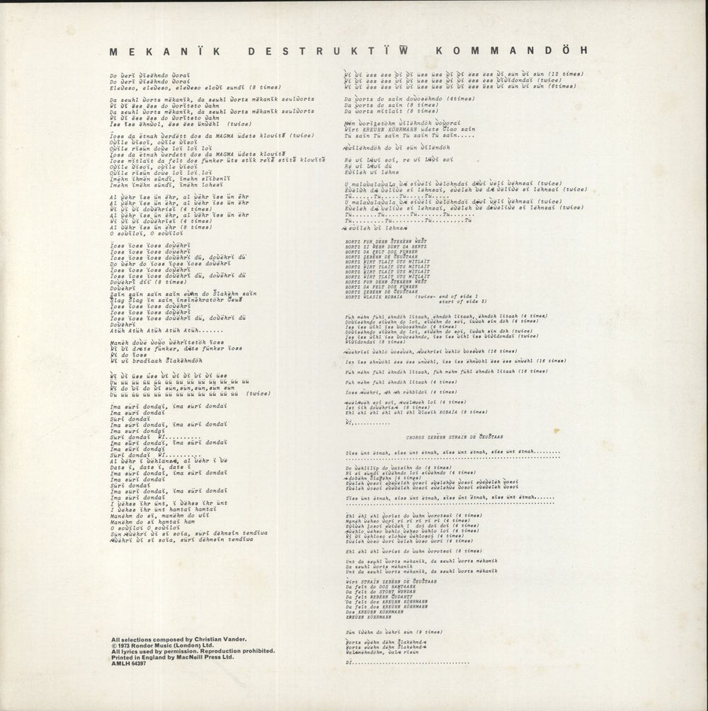 Magma Mekanïk Destruktïw Kommandöh + Insert - Purple UK vinyl LP album (LP record)