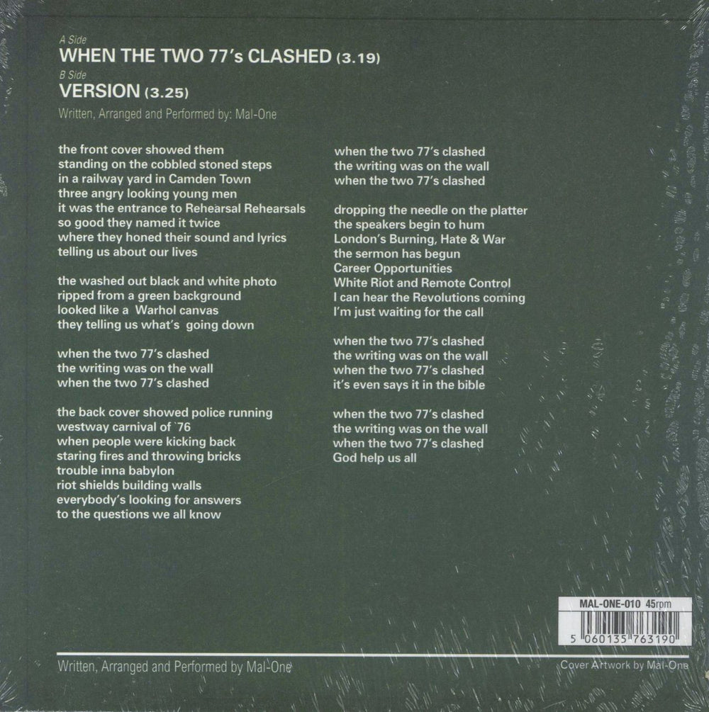 MAL-ONE When The Two 77's Clashed UK 7" vinyl single (7 inch record / 45) 5060135763190