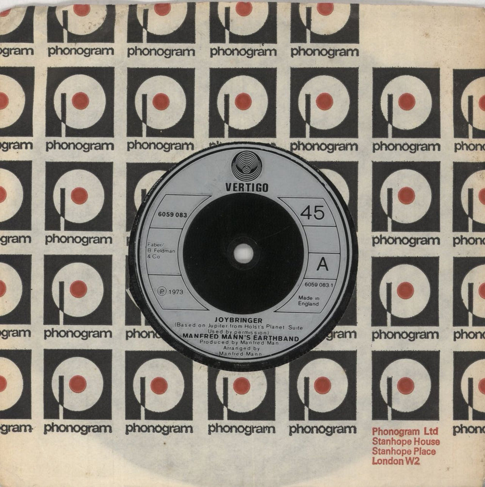 Manfred Mann's Earth Band Joybringer UK 7" vinyl single (7 inch record / 45) 6059083