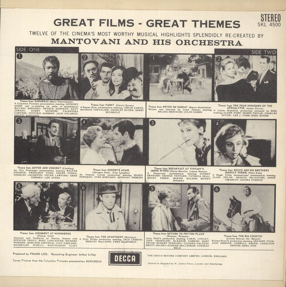 Mantovani Great Films - Great Themes UK vinyl LP album (LP record)