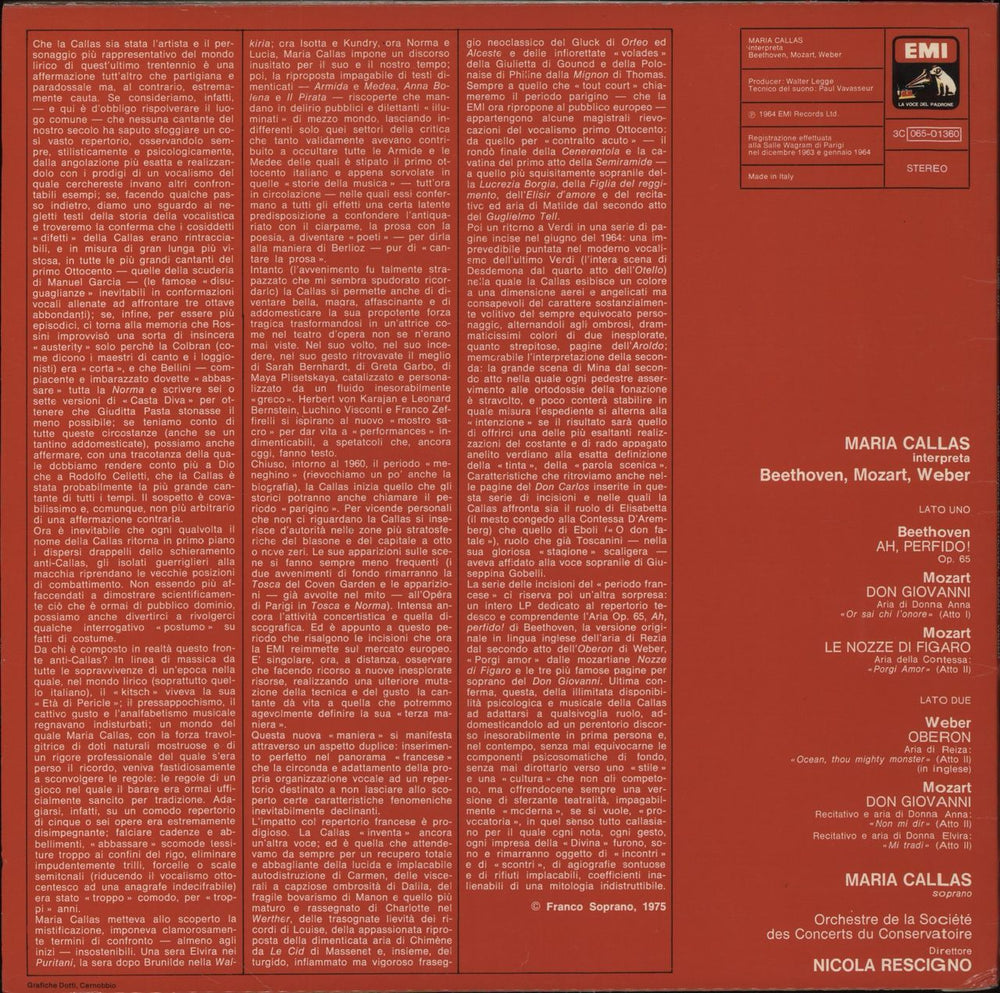 Maria Callas Interpreta Beethoven, Mozart, Weber Italian vinyl LP album (LP record)