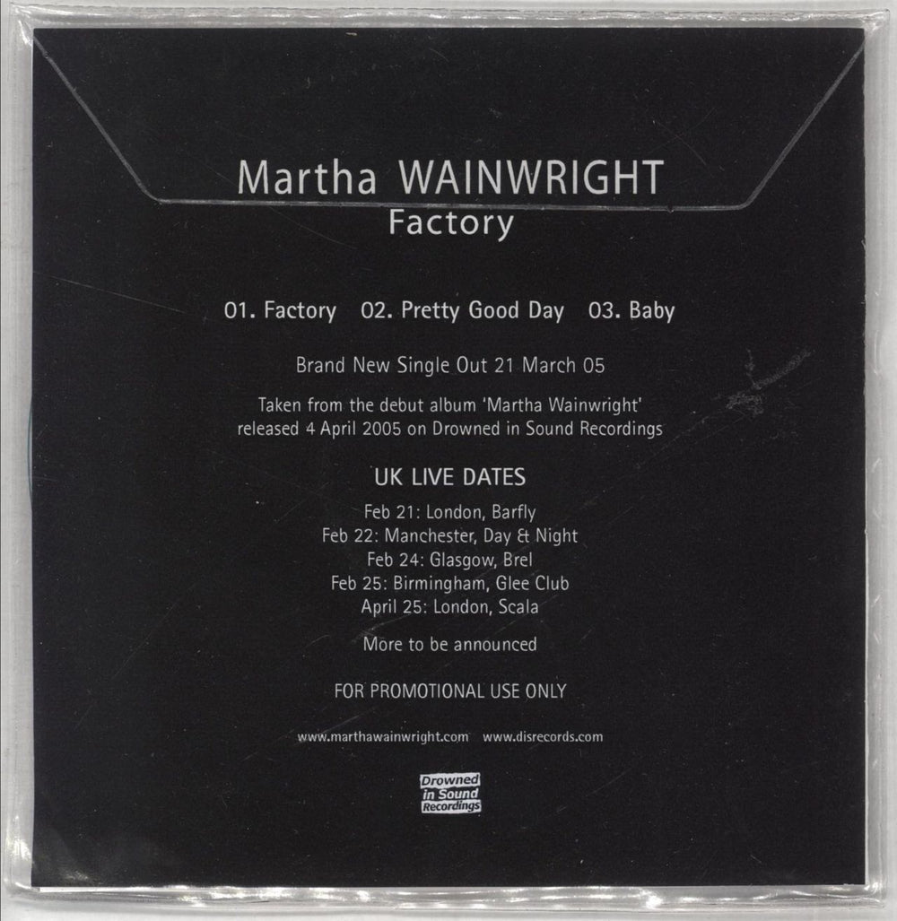 Martha Wainwright Factory UK Promo CD-R acetate