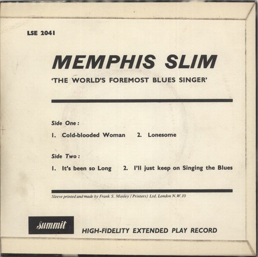 Memphis Slim The World's Foremost Blues Singer UK 7" vinyl single (7 inch record / 45)