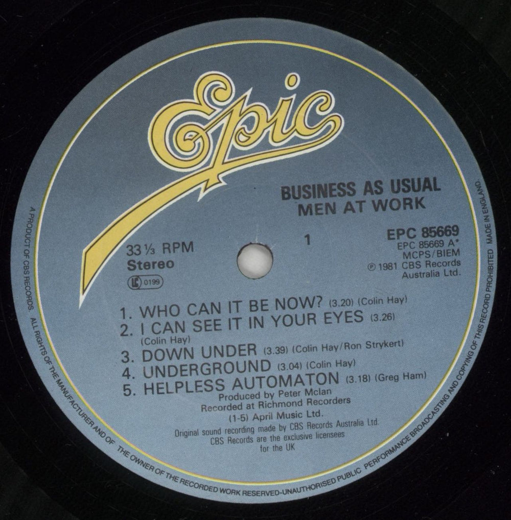 Men At Work Business As Usual UK vinyl LP album (LP record) MENLPBU878528