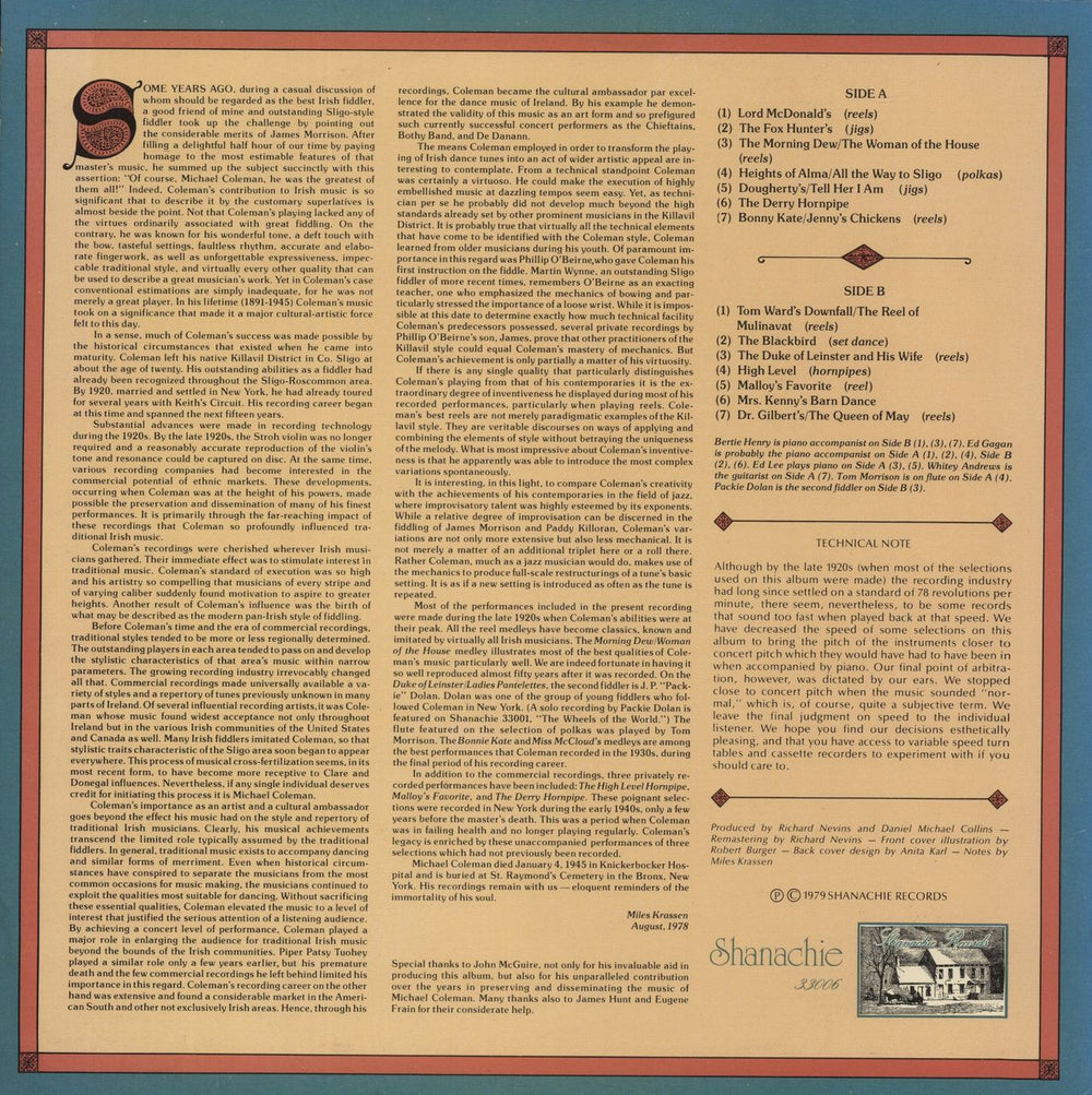 Michael Coleman The Classic Recordings Of Michael Coleman US vinyl LP album (LP record)