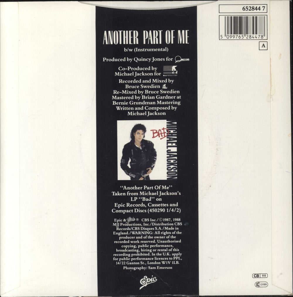 Michael Jackson Another Part Of Me UK 7" vinyl single (7 inch record / 45) 5099765284478