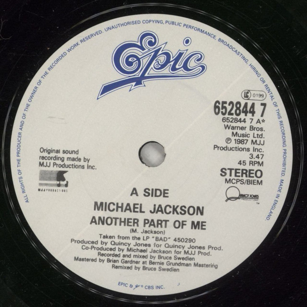 Michael Jackson Another Part Of Me UK 7" vinyl single (7 inch record / 45) M-J07AN33901