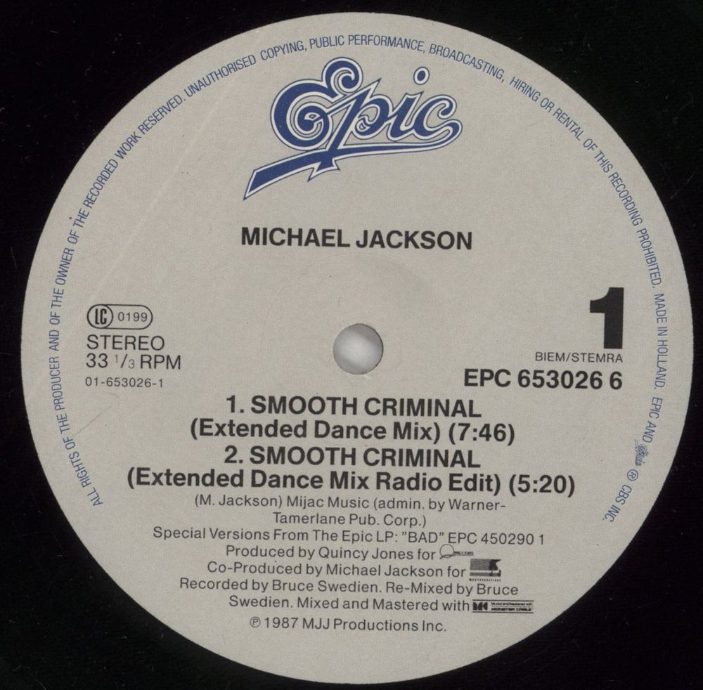 Michael Jackson Smooth Criminal - Moonwalker Slv - Not Mint P/s Dutch 12" vinyl single (12 inch record / Maxi-single) M-J12SM134478