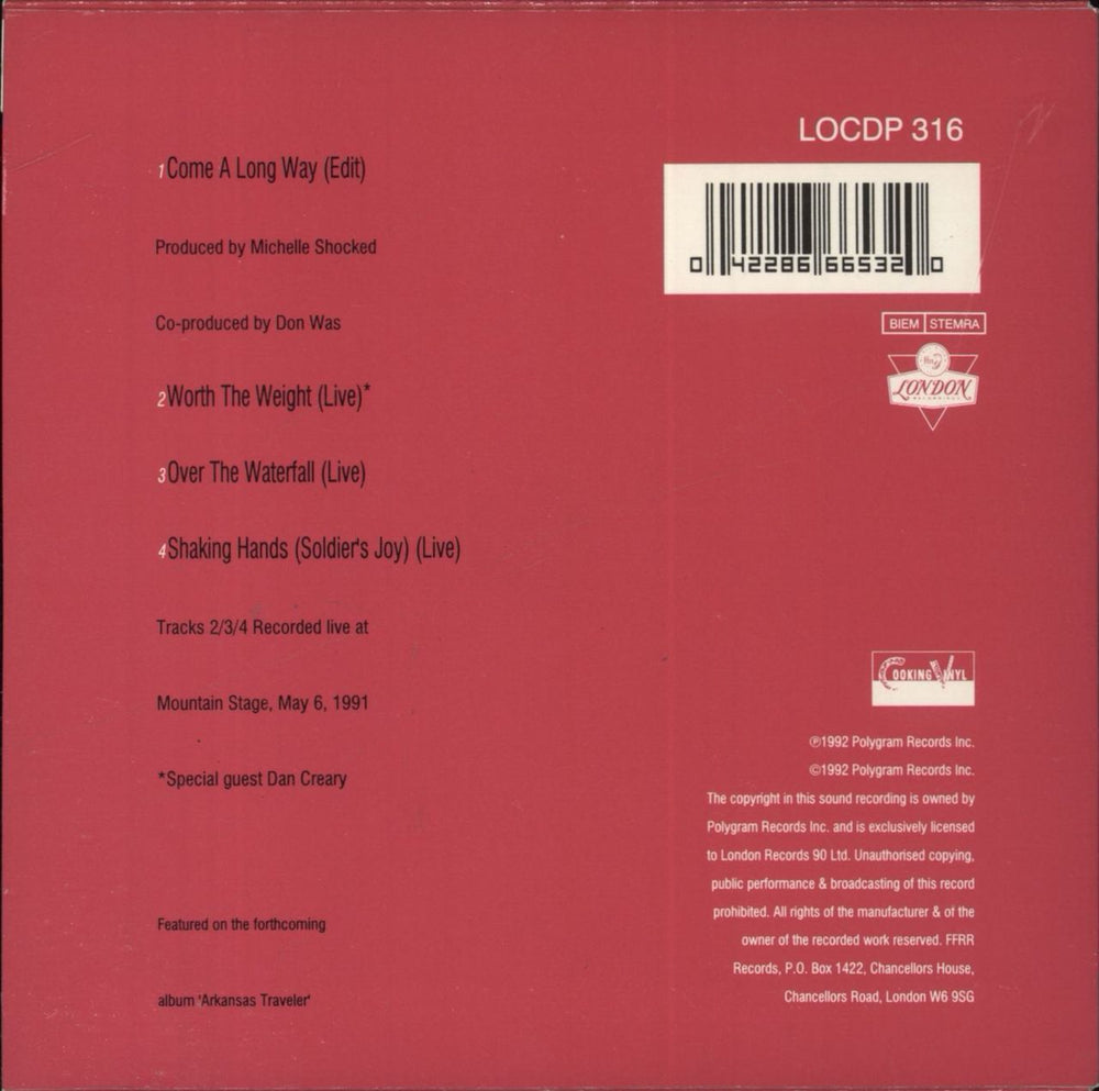 Michelle Shocked Come A Long Way - Part 1 & 2 UK 2-CD single set (Double CD single)