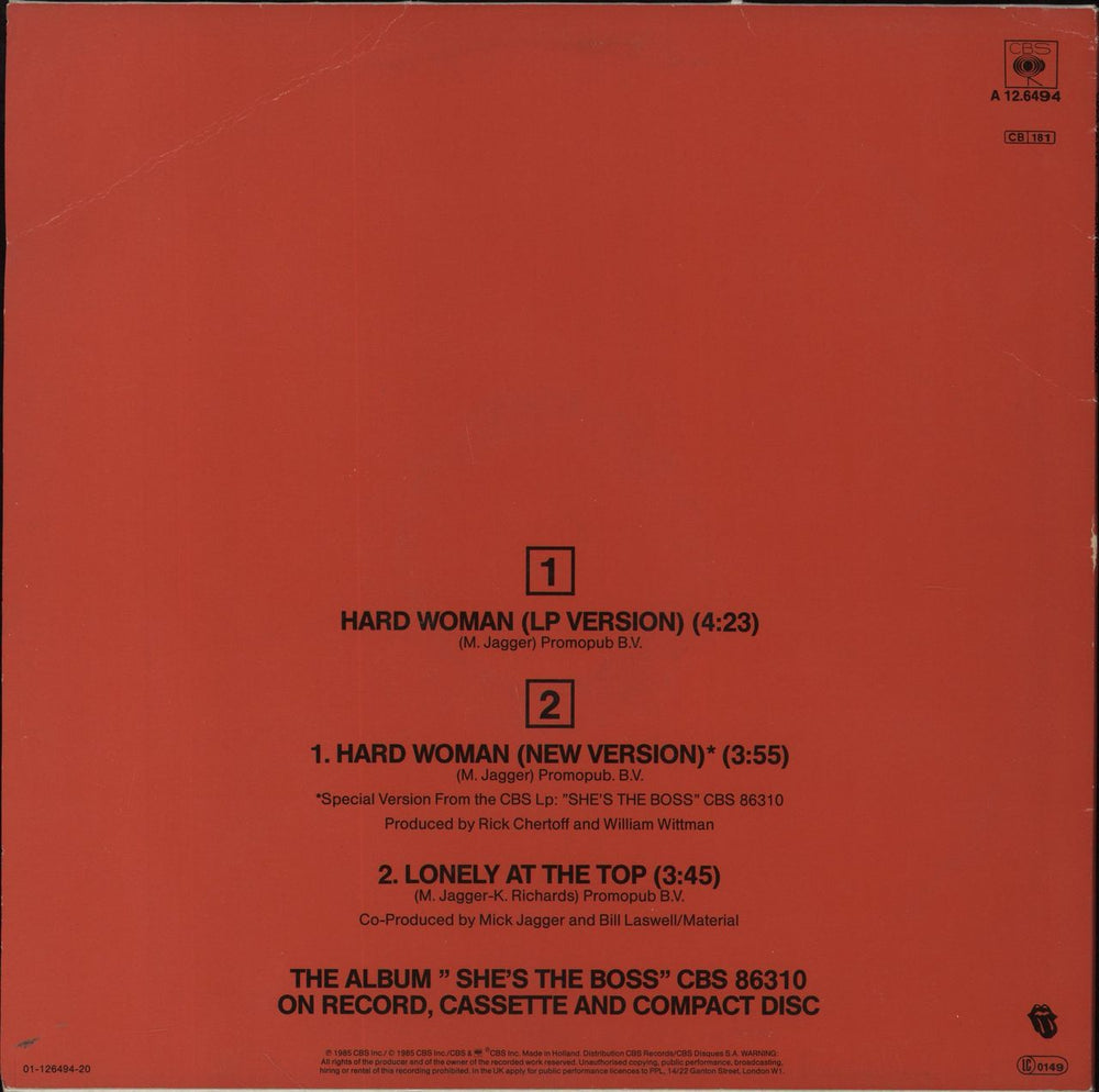 Mick Jagger Hard Woman - EX Dutch 12" vinyl single (12 inch record / Maxi-single)