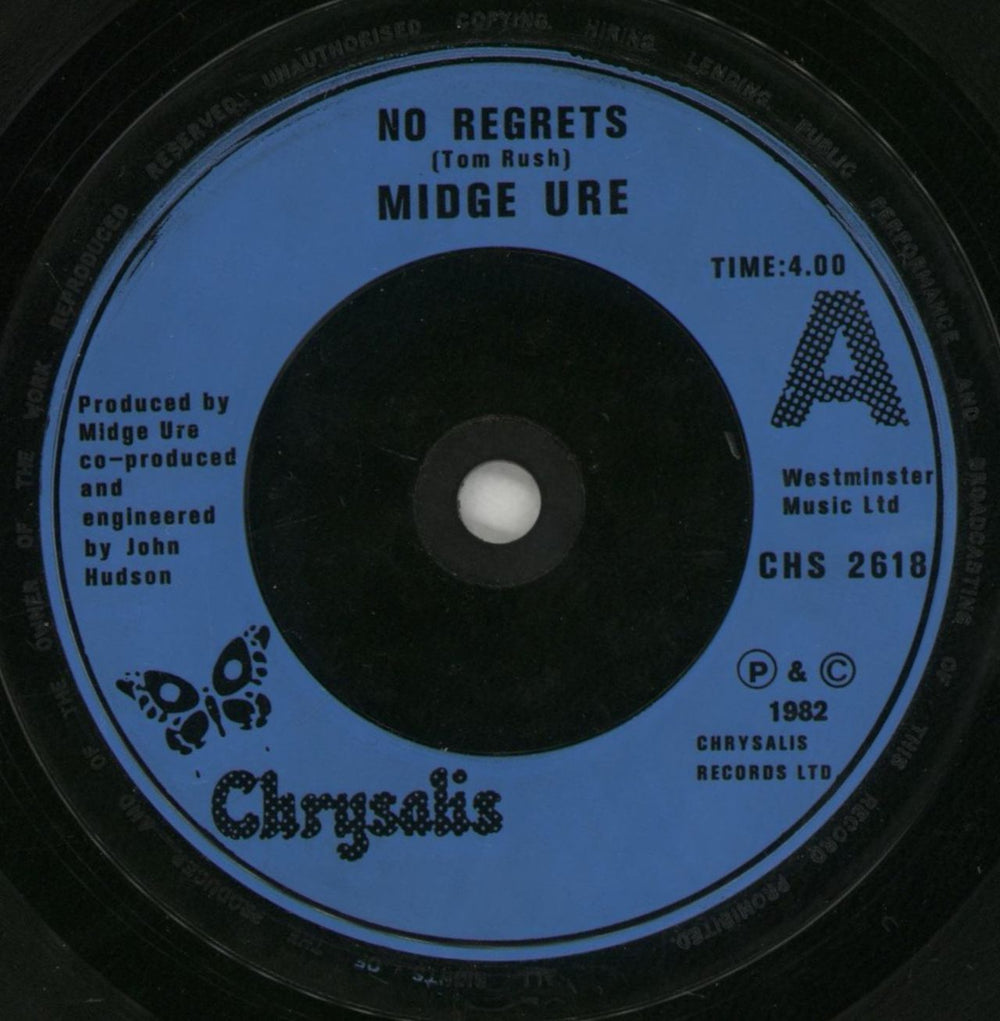 Midge Ure No Regrets UK 7" vinyl single (7 inch record / 45) URE07NO97715