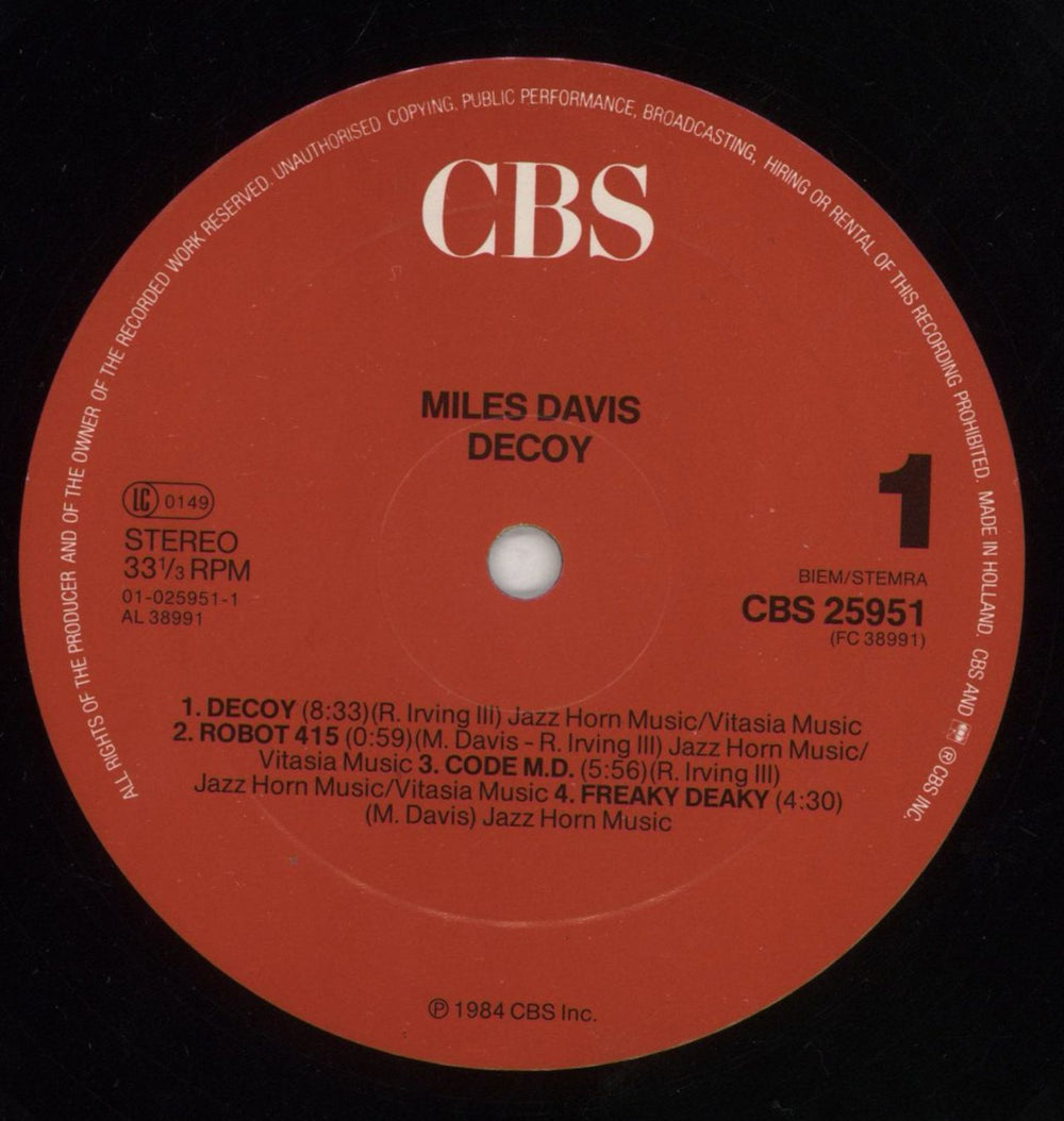 Miles Davis Decoy - red label Dutch vinyl LP album (LP record) MDALPDE363050