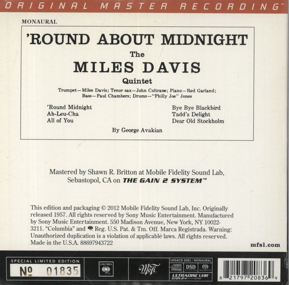 Miles Davis 'Round About Midnight US super audio CD SACD 821797208369