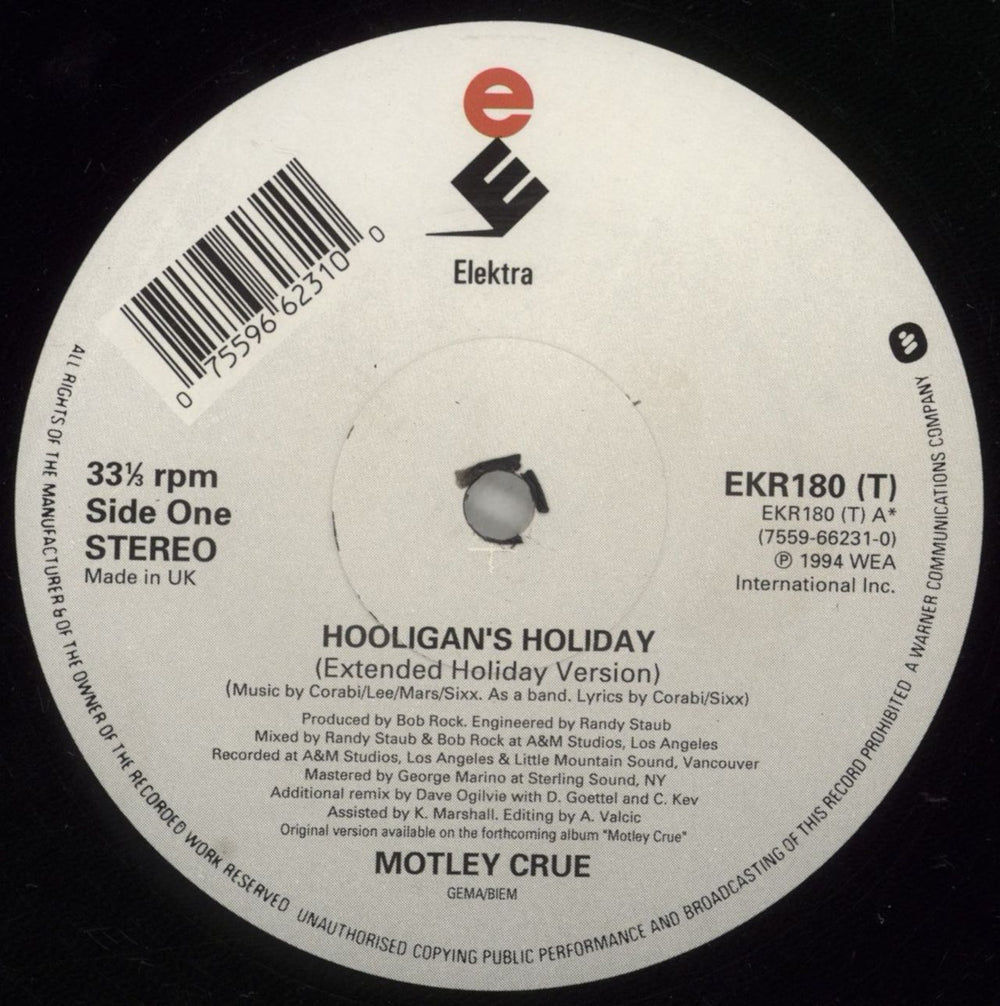 Motley Crue Hooligan's Holiday UK 12" vinyl single (12 inch record / Maxi-single) CRU12HO879524