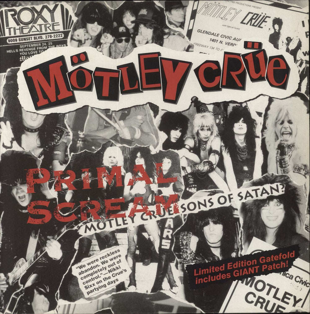 Motley Crue Primal Scream + Patch - EX UK 12" vinyl single (12 inch record / Maxi-single) EKR133TG