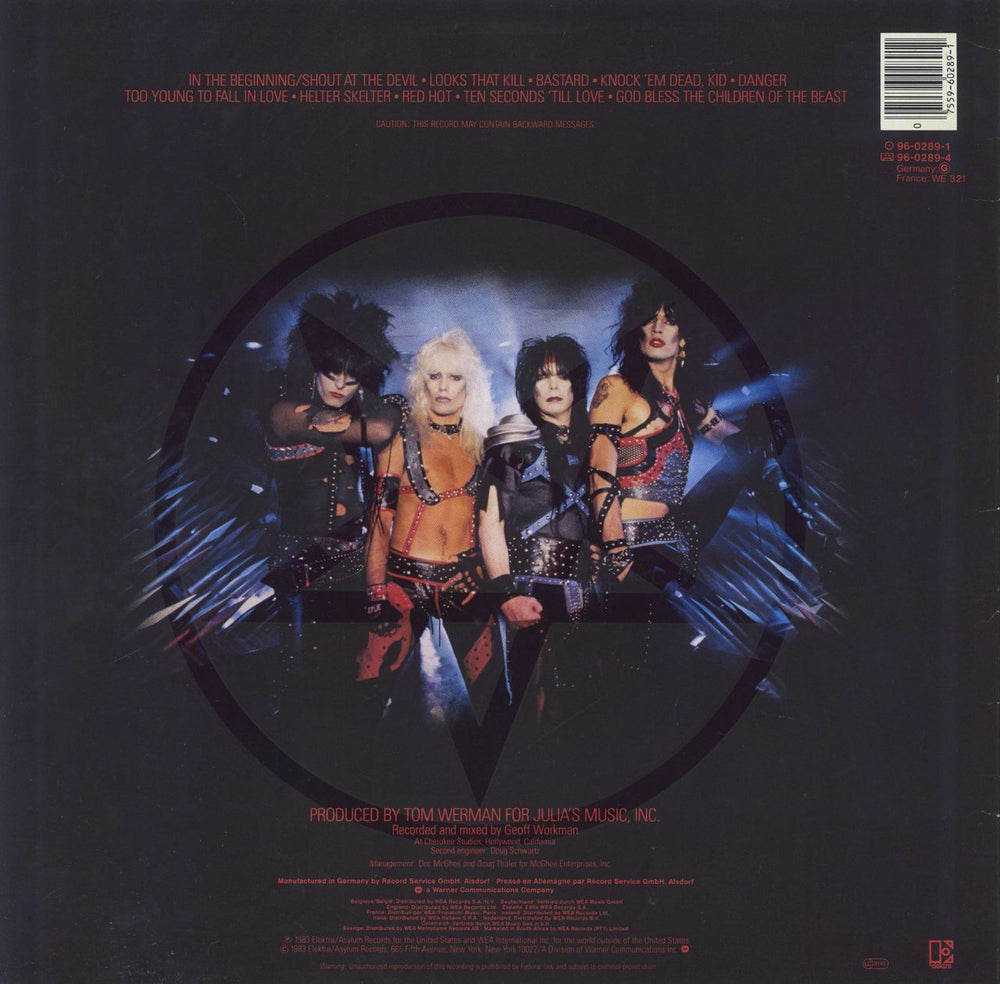 Motley Crue Shout At The Devil - 1st - EX German vinyl LP album (LP record) 075596028912