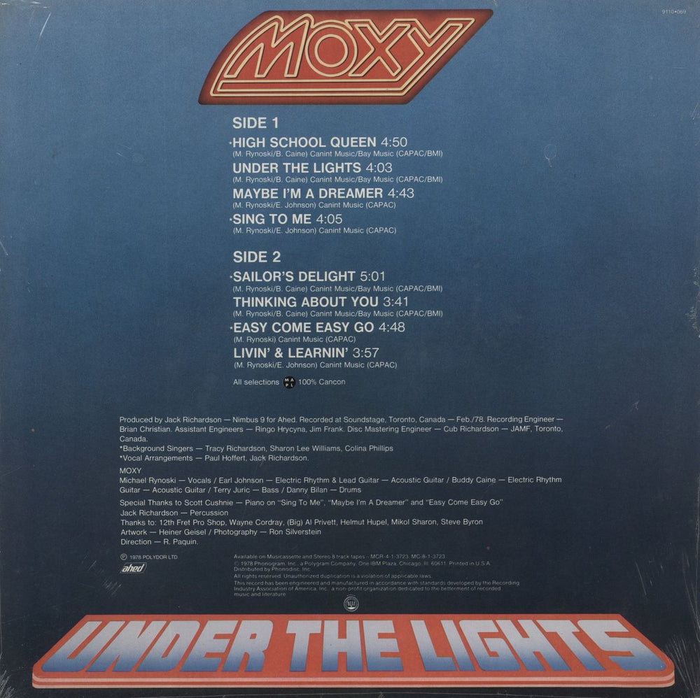 Moxy Under The Lights - shrink US vinyl LP album (LP record)