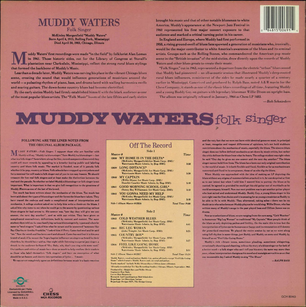 Muddy Waters Folk Singer Italian vinyl LP album (LP record)