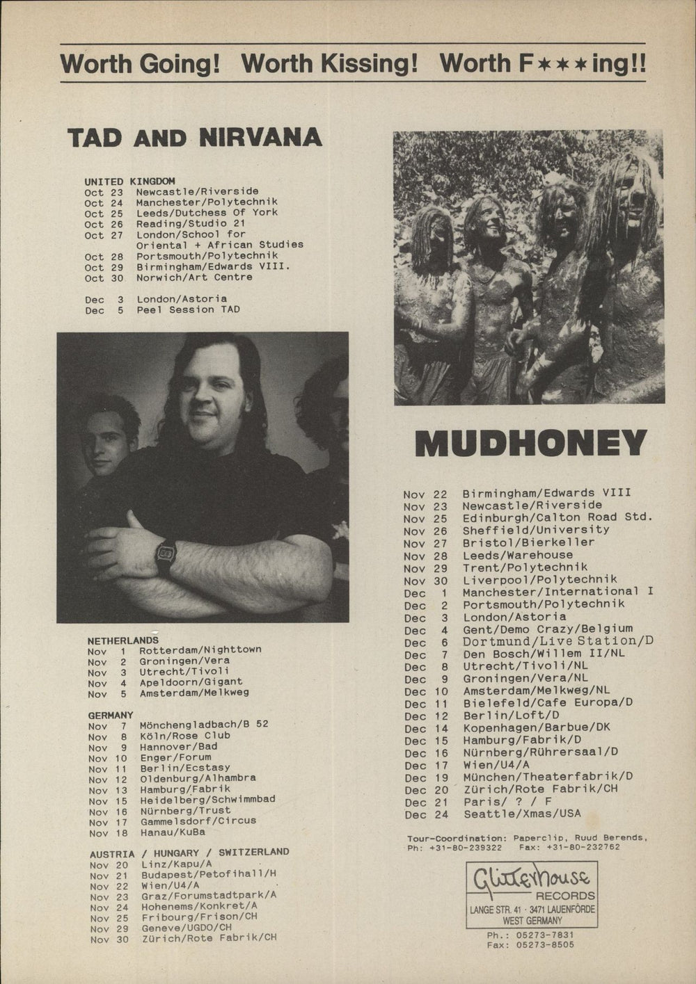 Mudhoney Mudhoney - Tour dates insert German vinyl LP album (LP record) 1989